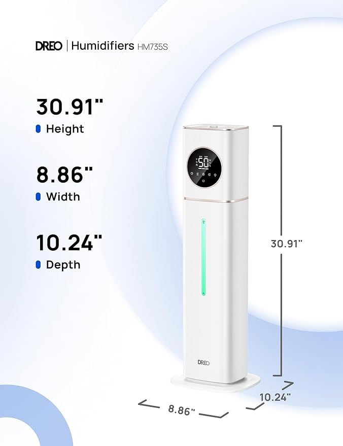Dreo HM735S 11L Smart Humidifier Large Room 700 ftยฒ, 100H Cool Mist Air Humidifiers for Bedroom, Top-Fill Self-Cleaning Tank, 26dB, Auto Mode, Aroma Box, RGB Light, Remote & APP Control, Baby, White