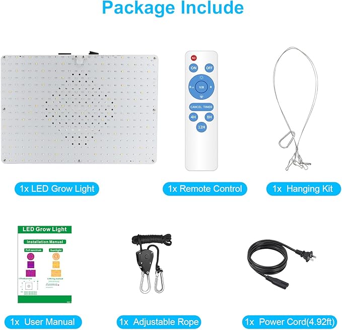 Remote Control LED Grow Light, 100 Watt Dimmable Full Spectrum Plant Light, 3 Lighting Modes Grow Lights for Indoor Plants Seed Starting Seedlings Vegetable, Hanging Growing Lamp for 2x2/3x3 Grow Tent