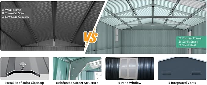 13x20 FT Outdoor Storage Shed, Large Metal Garage Sheds with Two Windows and Two Translucent Panels,Tool House w/Free Light Panet & Sloped Roof,for Car,Truck,Bike,Lawnmower,Tool,Dark Gray
