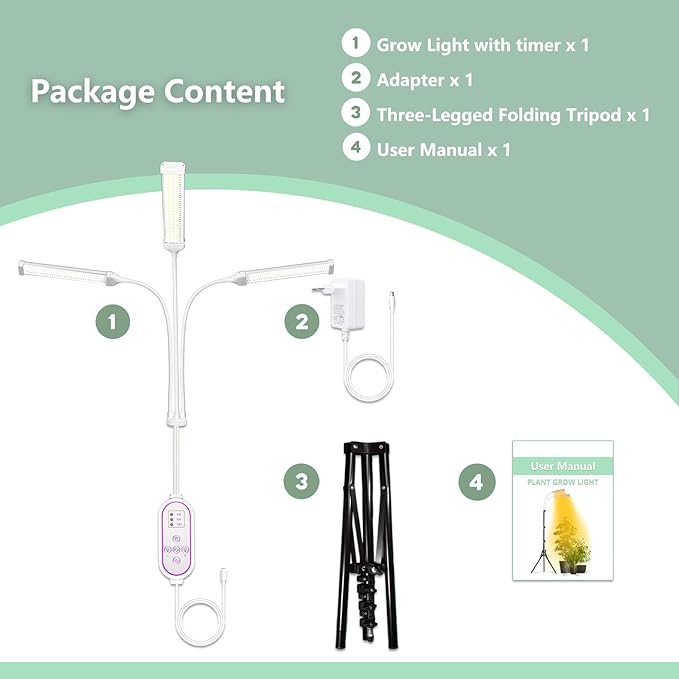 Grow Lights for Indoor Plants Full Spectrum, LED Plant Light with Stand, Adjustable Height, 4/8/12H Timer, 10 Dimmable Levels & 3 Lighting Modes (270 LEDs Stand)