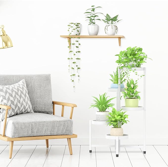 iDavosic.ly Plant Stand Indoor Outdoor, 5 Tier Corner Metal Flower Display Holder Shelf, Easy Assembly Folding Tall Orchid Rack for Patio Balcony Porch Garden Living Room House, White