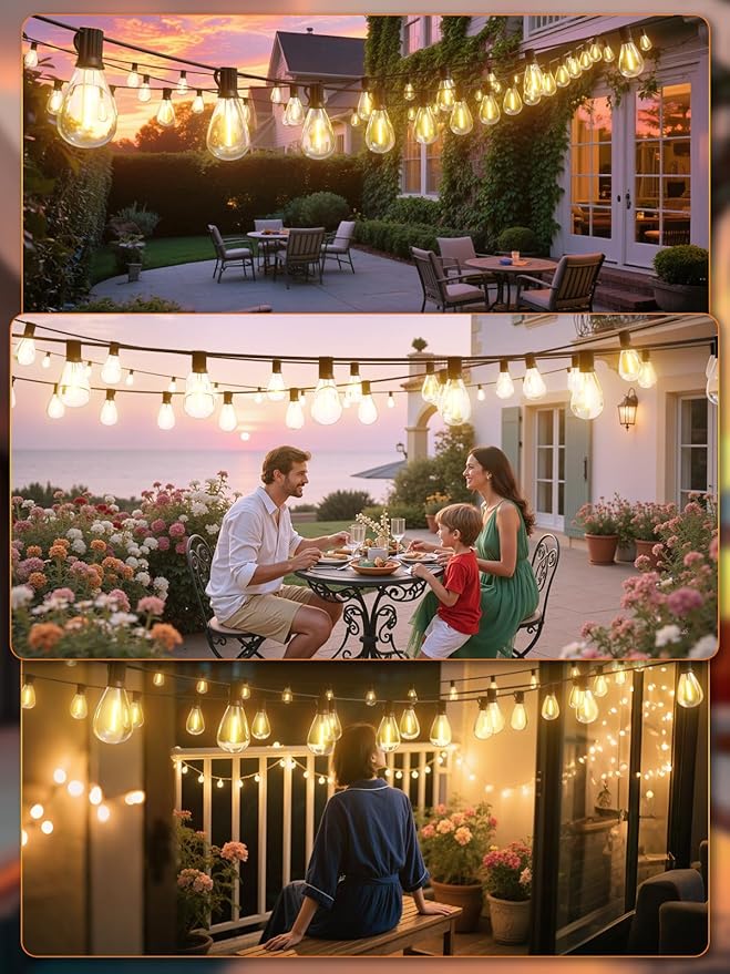luckystyle 70FT LED Outdoor String Lights with Remote, 24+ 1 Shatterproof Bulbs Waterproof and Dimmable Patio Lights for Porch, Garden, Backyard, Deck, Balcony, 2700K Hanging Lighting