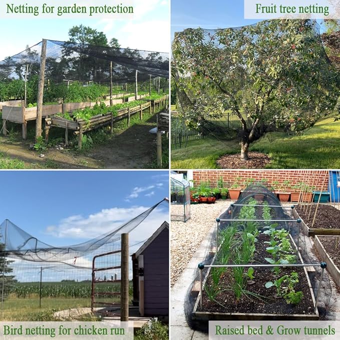 Woven Bird Netting 25X25 FT, 1/2" Mesh, Strong Bird Net Protect Fruit Trees, Blueberry, Vegetables, Strawberry Plants, Garden Netting Pest Barrier, Against Deer, Squirres, Small Critters