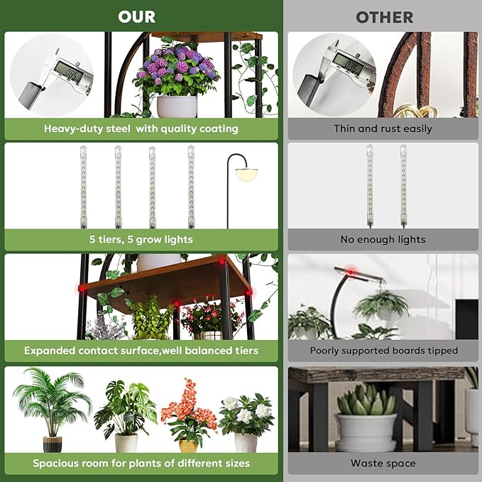 Plant Stand Indoor with Grow Lights, Large Plant Stands for Indoor Plants Multiple, 67" Tall Plant Shelf Indoor with 5 Lights Tiered Plant Holder, Lighted Corner Plant Stand for Home Decor