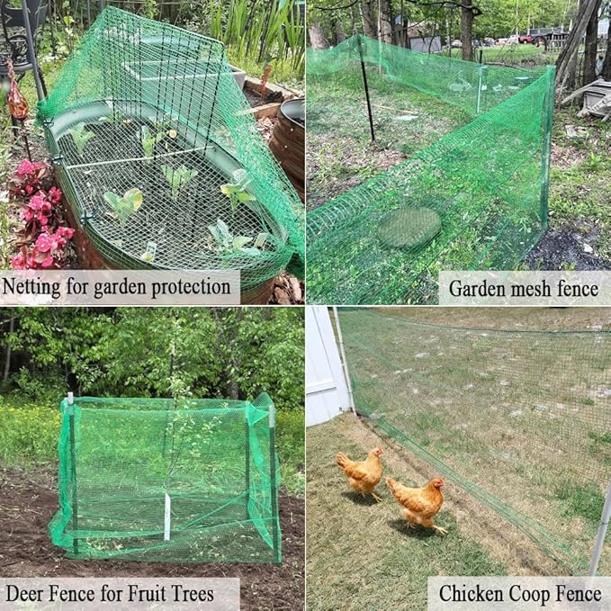 Deer Fence Netting, 5x65 Ft Plastic Mesh Netting for Garden Protection, Temporary Fence Animals Barrier for Bird, Chicken, Reusable Mesh Fencing Roll for Vegetable, Fruit Tree, Shrubs, Green