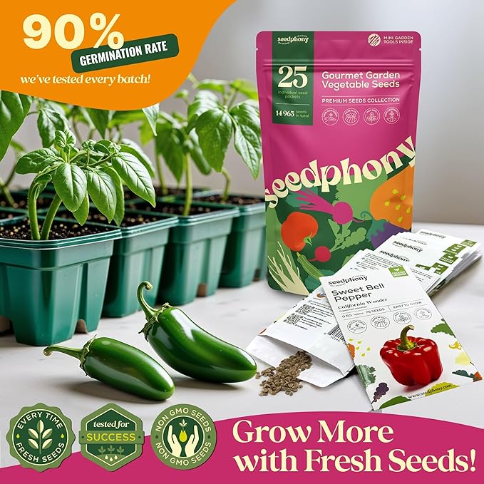 25 Gourmet Garden Vegetable Seeds Variety Pack - 14,965+ Non-GMO Heirloom Vegetables Seeds for Planting Indoor&Outdoor Home Garden Seeds - Gardening Seed Packets for Planting Vegetable Seeds