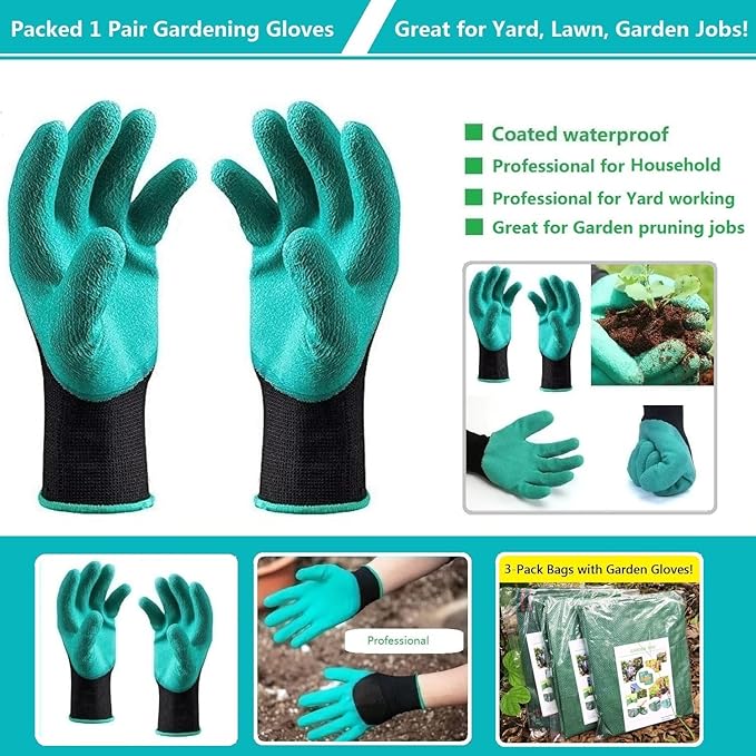 Standard 3-Pack 32 Gallon Lawn Garden Bags (D18,H30 inch) Yard Waste Bags with Gardening Gloves - Reusable Leaf Bags,Yard Debris,Trash Container,Plant Trimmings Bag,Grass Clippings,Weeds Bag 4 Handles