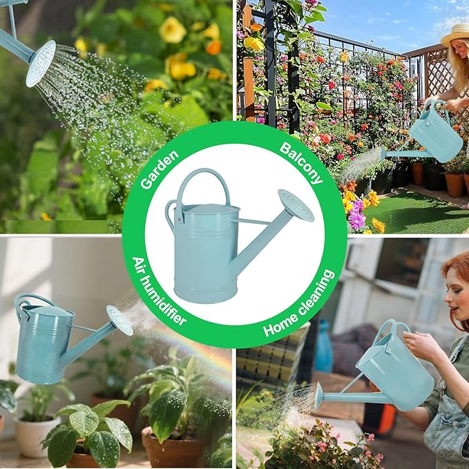 Galvanized Iron Watering Can for Indoor Plants, DIY Watering Cans for House Plant Garden Flower, Long Spout Water Can for Outdoor Watering Plants 6.44L 1.7 Gallon (Blue)
