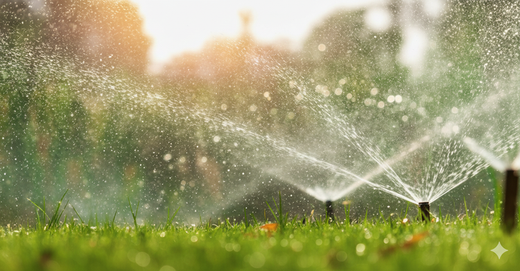 automatic garden sprinklers watering lawn with a water-saving irrigation system for efficient home gardening