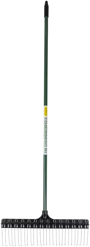 THE GROUNDSKEEPER II Rake 55-inch Lightweight Fiberglass Handle, 21-inch Head, Durable Steel Tines for Gardening, De-Thatching or Professional Landscaping - Green (6-Pack)