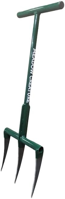 Raised Bed Garden Fork - Green, 9" Tines, 12" Width, 25.5" Height, 8 lbs, Manual Operation, Metal