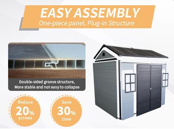 8x6 FT Outdoor Resin Garden Shed with Floor and 2 Windows,Sloping Roof Storage Sheds Lockable Design & Door,Tool House for Storing Bicycles,Lawnmowers,Barbeques,Trash Cans,Grey+Black