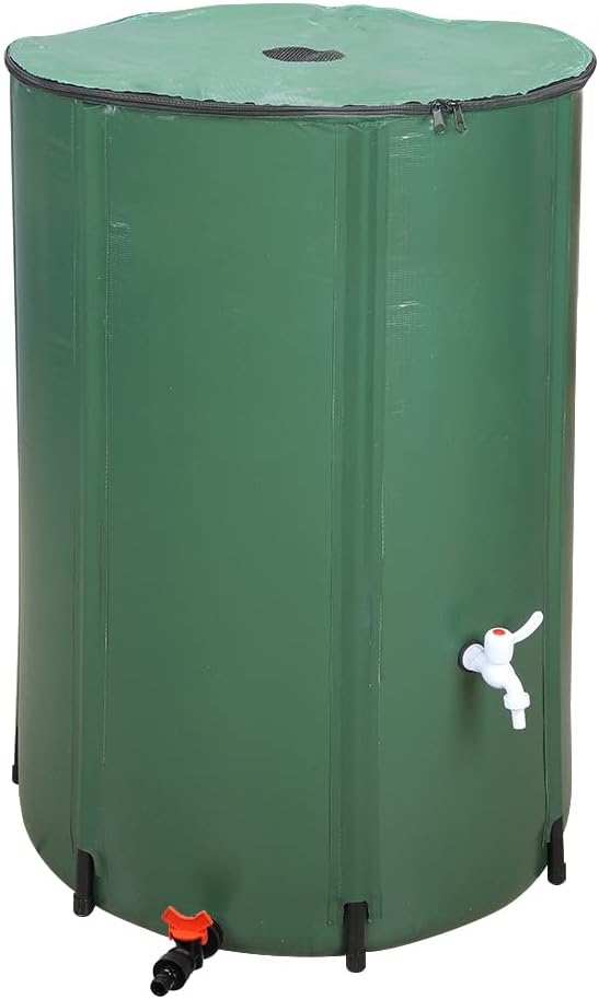 132 Gallon Collapsible Rain Barrel, Water Storage Tank, Portable Rainwater Collection System, Rain Catcher Barrel with Two Spigots and Overflow Kit, Rain Water Barrel Collector for Garden, Green