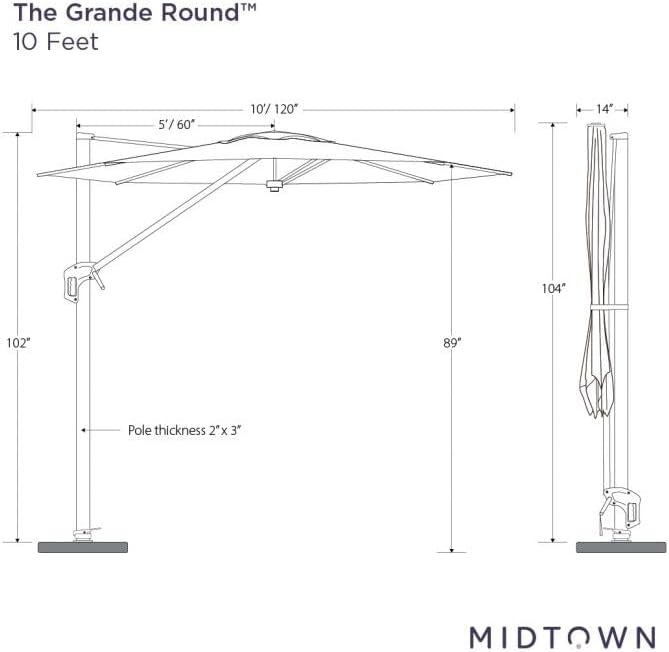 Midtown Umbrellas 10 Ft Outdoor Cantilever Patio Umbrella w/Terylast Pear Stripes Fabric - Tilt 360° Offset Patio Umbrella, Deck Patio Umbrella, Backyard Umbrella & Garden Umbrella - Black Frame