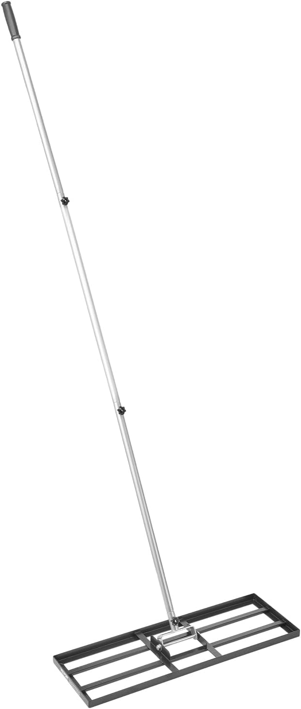 VEVOR Lawn Leveling Rake, Lawn Leveler with 83.9 in Handle, 30x10 in Ground Plate, Rust-Resistant Carbon Steel Soil Leveler, 3 Heights Adjustable, Effort Saving Lawn Leveling Tool for Yard Golf Court