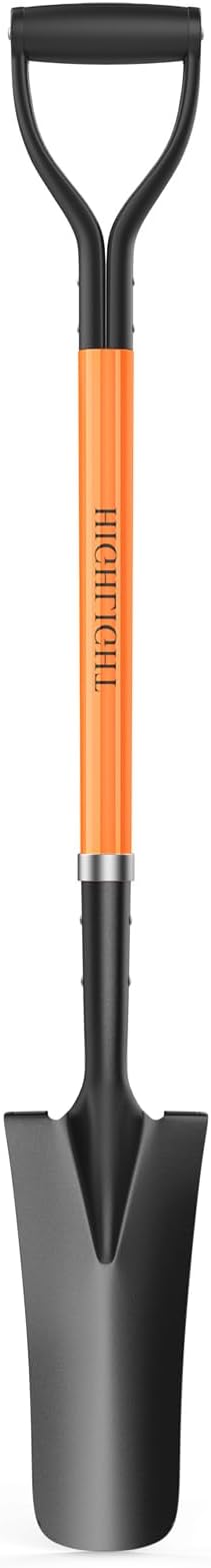 HIGHLIGHT Spade Shovel, Transplanting Spade, Drain Spade, Spade Shovels for Digging, Sharp Shooter Shovel or Spade, 45Inch, Stell D-Grip,Fiberglass Handle, Orange