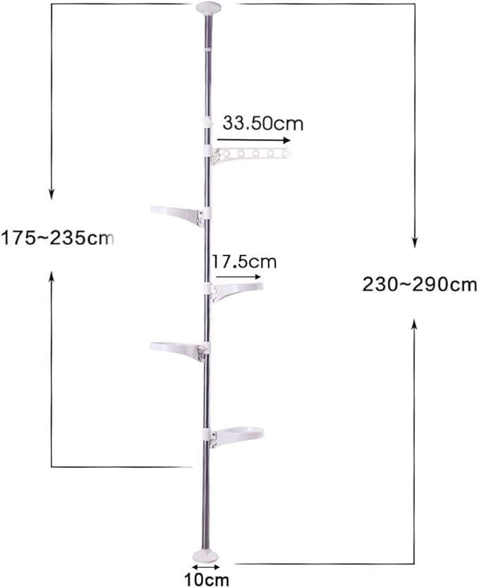 Hershii 5-Layer Indoor Plant Pole Spring Tension Rod Corner Flower Display Rack Adjustable Plant Pot Stand Holder Telescopic Floor to Ceiling Shelf Space Saving - Ivory