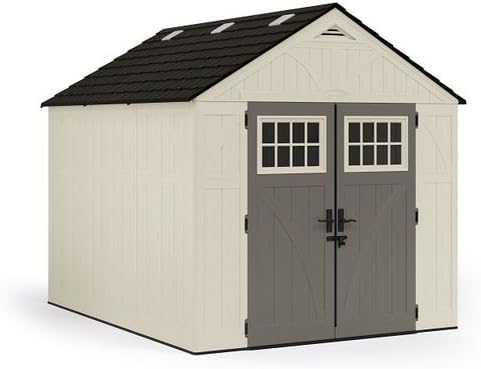 Suncast 8x10 Ft. Outdoor Storage Shed - Large Resin Outdoor Shed with Floor Included, Lockable Double Doors & Skylights. 547 Cu Ft Tremont Garden Plastic Sheds for Lawn Tools, Riding Mowers, & Bikes