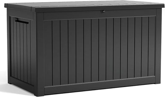 280 Gallon Resin Deck Box, Lockable Patio Outdoor Storage Box for Furniture, Garden Tools and Tools Storage, Waterproof Outside Storage Boxes - Black