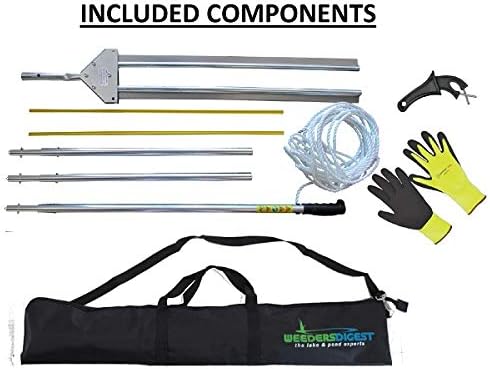 Water Land & Home WeedShear Lake Weed Cutter – 49″ V-Blade Aquatic Vegetation Remover – Manual Weed Razor Tool for Milfoil, Lily Pads, Pond & Lake Weeds – Includes Rope, Sharpener & Case