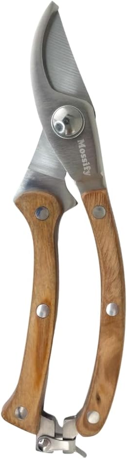 Mossify Garden Shears 8” – Premium Stainless Steel Pruning Shears for Gardening with Wooden Handle – Hand Pruners, Plant Clippers & Garden Scissors – Sharp Garden Tool for Left & Right Hand Use
