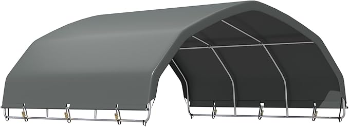 YOLENY 12'x12' Gray Corral Shelter, Heavy Duty Round Style Canopy, Waterproof and UV Treated Universal Cover, Easy Assembly Stable and Agricultural Storage and Shade Shed Kit for Livestock