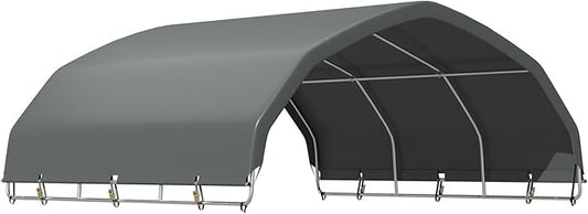 YOLENY 12'x12' Gray Corral Shelter, Heavy Duty Round Style Canopy, Waterproof and UV Treated Universal Cover, Easy Assembly Stable and Agricultural Storage and Shade Shed Kit for Livestock