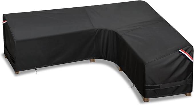 KylinLucky Patio Sectional Sofa Covers L-Shaped, 104" X 83" Waterproof Outdoor Couch Cover Black