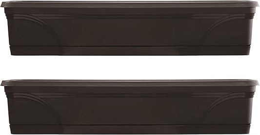 Southern Patio 36 Inch Rectangular Indoor Outdoor Medallion Hanging Windowsill Garden Box Planter, Black (2 Pack)