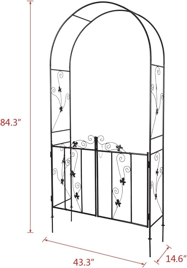 Outdoor Garden Arbors with Gate Door 7’ H x 3’7’’ W Metal Garden Arch Plants Growing for Wedding Party