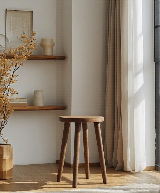 Plant Stand Stools Chair Dressing Wooden Stool Stool Kitchen Bar Stool Side Wood Table Round Wooden Sandal Wood for Bedroom Living Room Dining Table Dining Room Bar (Walnut Color)