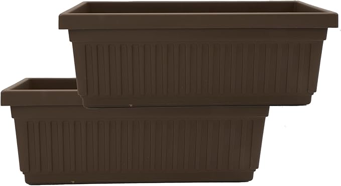 The HC Companies 24 Inch Venetian Window Planter Box with Drainage Plug, Lightweight UV-Resistant Plastic Outdoor Planters, 2-Pack Flower Box for Garden & Home Decor, Chocolate