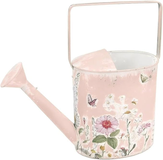 Metal Watering Can Flower Pot with Handle Rustic Farmhouse Water Can for Indoor Outdoor Garden Plants Watering (Pink)