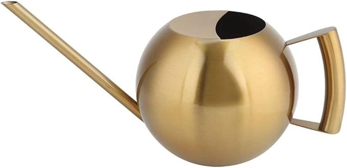 Watering Can, Stainless Steel Watering Can Sprinkle Pot Long Mouth Garden Flowers Plants Watering Pot for Indoor and Outdoor Flower Pot Gardening, 1000ml(Gold)