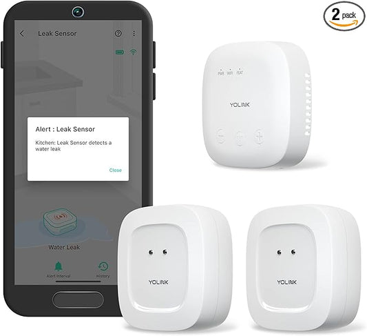 YoLink Water Leak Detection Starter Kit, w/SpeakerHub Audio/Talking Hub & Water Leak Sensors, LoRa Up to 1/4 Mile Open-Air Range, SMS/Text, Email & Push Notifications, w/Alexa, IFTTT, Home Assistant