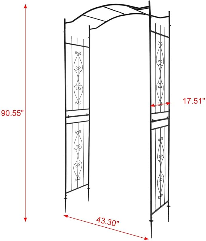 Outvita 7.5Ft Garden Arch Arbor, Steel Frame Stand Trellis, Arbour Archway for Wedding Ceremony Decoration Plant Climbing Rose Vines Lawn Courtyard Patio Pathway Black