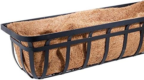 BestNest 2-Pack Panacea 88558 Flat Iron Series Planter Boxes, 36" – Black Metal Window Box Planters with Coco Liners – Durable Wall or Fence Mount Trough Planters for Flowers, Herbs & Outdoor Décor
