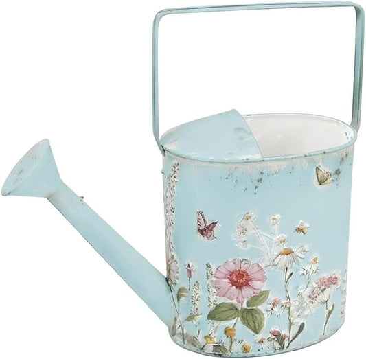 Metal Watering Can Flower Pot with Handle Rustic Farmhouse Water Can for Indoor Outdoor Garden Plants Watering (Blue#2)