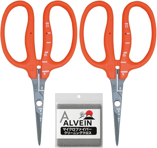 CHIKAMASA B-500SF Japanese Gardening Shears (2-Pack) with a Bonus Microfiber Cleaning Cloth - Fluorine Coated Stainless Steel Precision Trimmers for Grapes, Herbs, and Bonsai