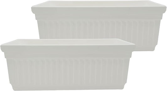 The HC Companies 24 Inch Venetian Window Planter Box with Drainage Plug, Lightweight UV-Resistant Plastic Outdoor Planters, 2-Pack Flower Box for Garden & Home Decor, White