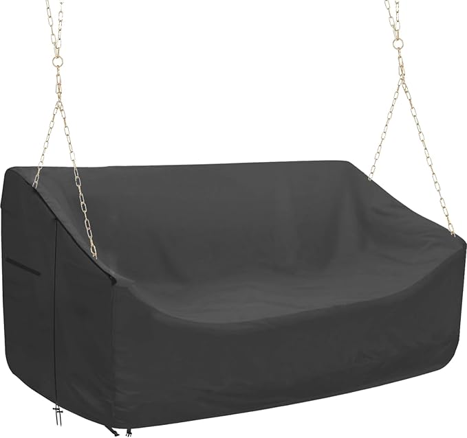 Porch Swing Cover 63inch Weather Resistant 420D Oxford Outdoor Swing Cover Seating Covers-Black Patio Furniture Covers (Black, 63x28x(32-24) Inch)