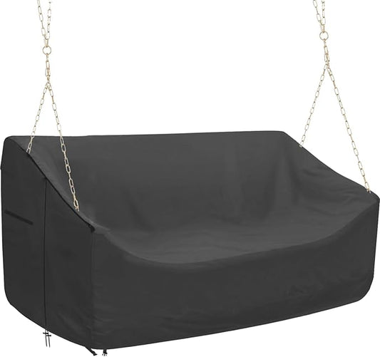 Porch Swing Cover 63inch Weather Resistant 420D Oxford Outdoor Swing Cover Seating Covers-Black Patio Furniture Covers (Black, 63x28x(32-24) Inch)