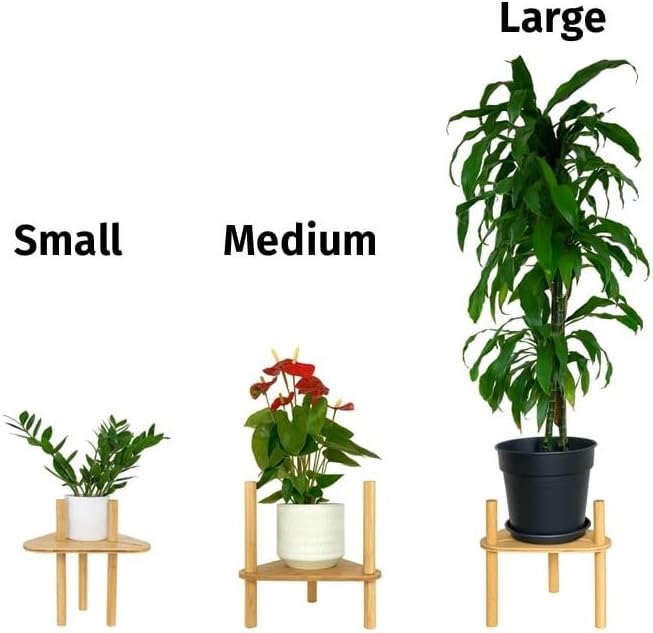 Adjustable Plant Stand for Indoor Pots – Bamboo Wood, Height & Width Adjustable (No Tools Needed), Fits Small & Large Pots Sizes 3 to 12 inches (Not Included), Mid-Century Modern Style