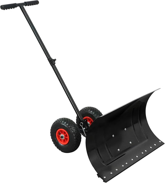 EAGLE PEAK Wheeled Snow Shovel for Driveway, Personal Snow Pusher with Wheels, Adjustable Plow Angle, Ergonomic Handle, Heavy Duty 29.1”x16.5” Blade, Single Rod Plow Shovel, Black