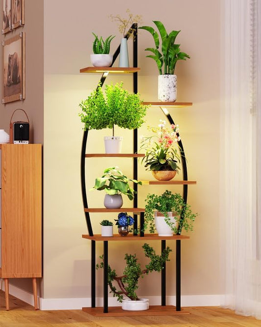 Plant Stand Indoor with Grow Lights-65" Indoor Plant Shelf,8 Tiered Corner Plant Stands for Indoor Plants,Metal Tall Plant Flower Display Shelves for Bedroom Living Room Balcony Patio, (Sail-shape)