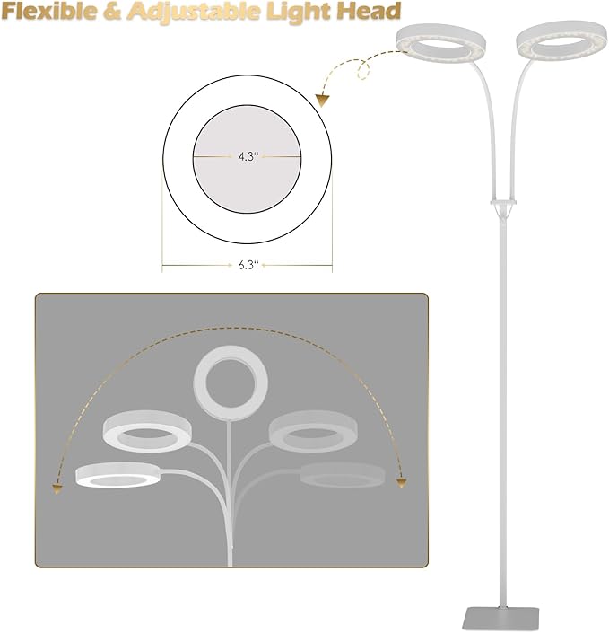 GLOWRIUM Grow Lights for Indoor Plants, Full Spectrum LED Grow Light Floor Lamp with Stand Adjustable Height and Angle, Black Plant Light with 3/9/12H Grow Light Timer (White, 36W)