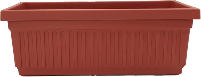 The HC Companies Venetian Window Planter Box w/Drain Plug - Long Planter Box for Windowsills, Balconies & More - Plastic Large Rectangular Outdoor Planters for Herbs & Flowers (24" Clay, Pack of 1)