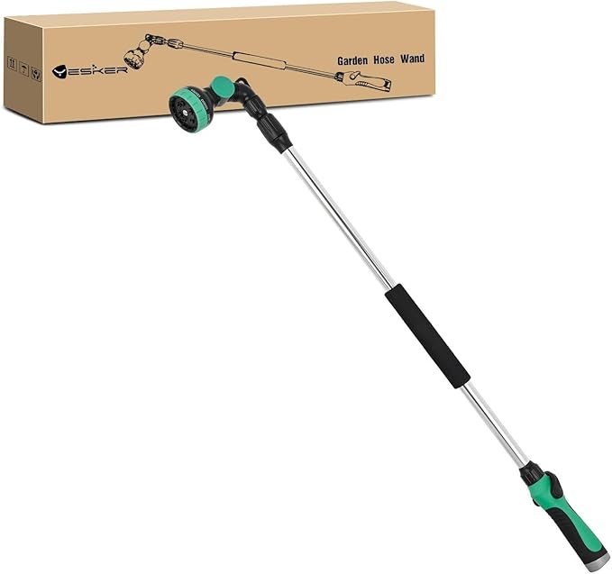 Yesker Watering Wand for Garden Hose, 36-54 Inch Adjustable, 10 Spray Patterns, Sprayer Wand with Pivoting Head, Garden Hose Nozzle with Thumb Flow Control, Ideal for Water Hanging Baskets and Shrubs