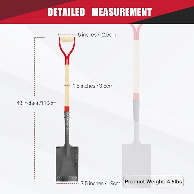 Flat Spade Garden Shovel Edging Spade with Wodden Handle for Gardening,Edging,Trenching, Planting Landscaping,43 inches