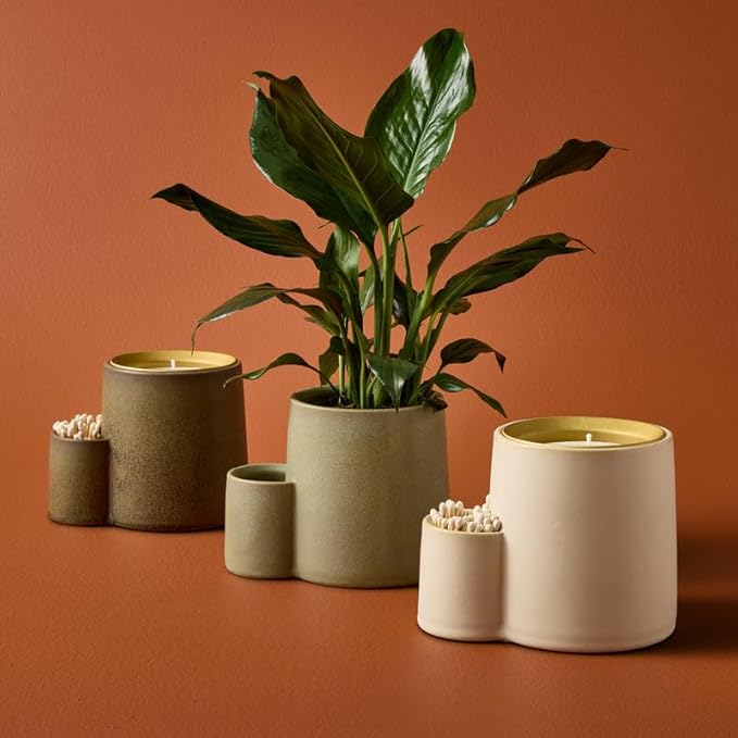 Modern Sprout Ember Earth Candle Planter - 2 in 1 Scented Soy Candle w/Bottom Feeding System - 8 Oz with 50 hr Burn time in Glaze Ceramic Vessel Ideal for Any Indoor Plants - Pollination